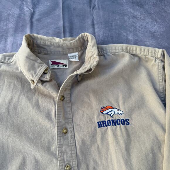 Men's Vintage 90's Denver Broncos Tan Brown Button Up Long Sleeve Shirt Sz M VTG - Picture 4 of 4